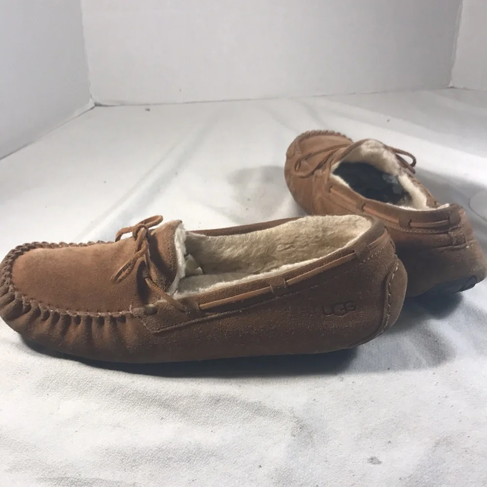 Ugg Men's Olsen Brown Suede Laced Fleece Lined Moccasin Driving Shoes Slippers